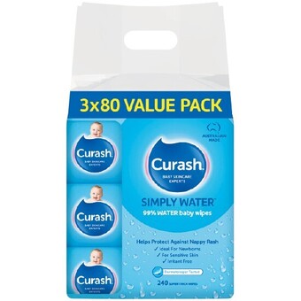 Woolworths Curash water wipes 3 x pk 80 offer
