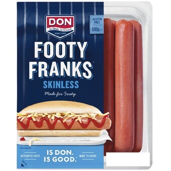 Woolworths Don footy frankfurts skinless 600g offer