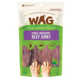 Woolworths Wag beef jerky dog treats 100g offer