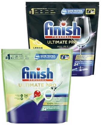 Coles Finish ultimate pro dishwashing tablets 32 pack or 0% 34 pack offer