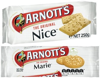 Coles Arnott's marie or nice biscuits 250g offer