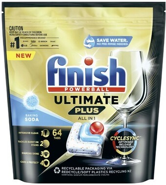 Coles Finish ultimate plus all in 1 baking soda dishwashing tablets 64 pack offer