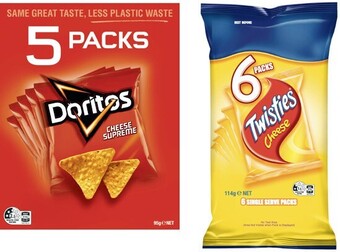 Coles Doritos corn chips 5 pack or twisties 6 pack offer