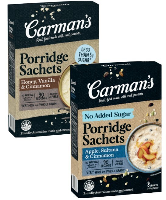 Carman's porridge sachets 240g320g offer at Coles