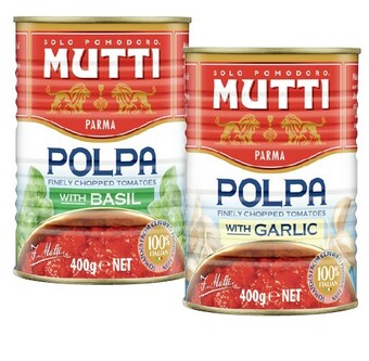 Coles Mutti finely chopped tomatoes with garlic or basil 400g offer