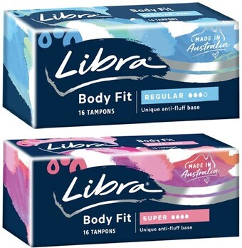 Coles Libra body fit tampons regular or super 16 pack offer
