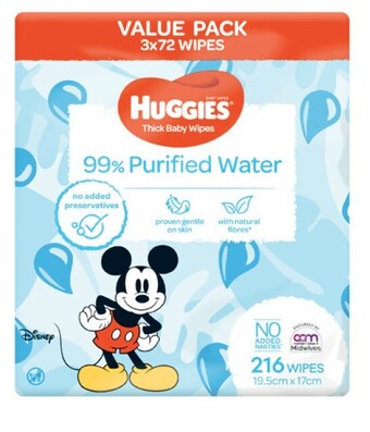 Coles Huggies baby wipes 99% purified water 216 pack offer
