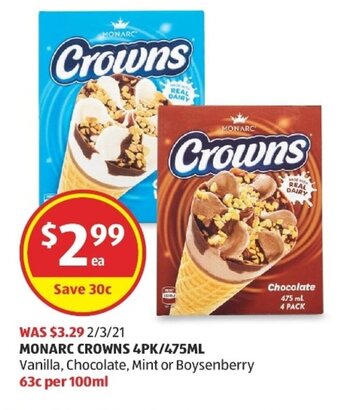 ALDI Monarc Crowns 4PK/475ml offer