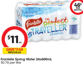Coles Frantelle Spring Water 24x600mL offer