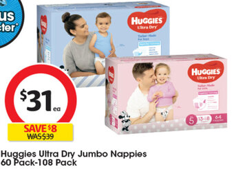 Coles Huggies Ultra Dry Jumbo Nappies 60 Pack-108 Pack offer