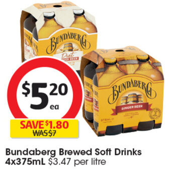Coles Bundaberg Brewed Soft Drinks 4x375mL offer