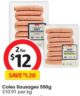 Coles Coles Sausages 550g offer