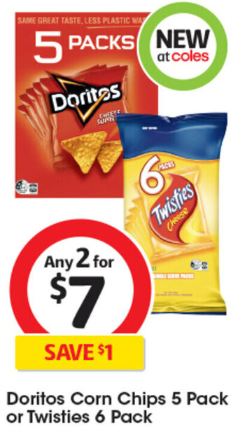Coles Doritos Corn Chips 5 Pack or Twisties 6 Pack offer