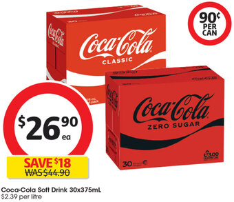 Coles Coca-Cola Soft Drink 30x375mL offer