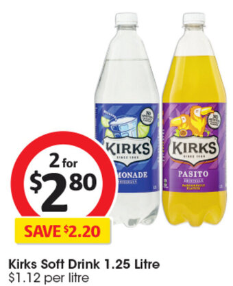 Coles Kirks Soft Drink 1.25 Litre offer