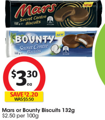Coles Mars or Bounty Biscuits 132g offer