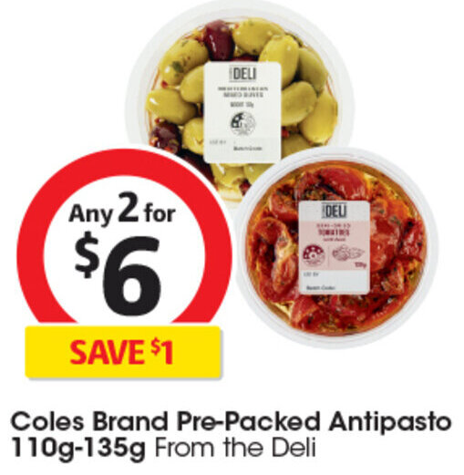 Coles Brand PrePacked Antipasto 110g135g offer at Coles