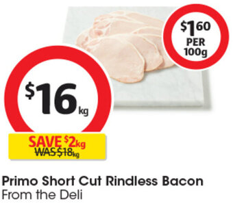 Coles Primo Short Cut Rindless Bacon offer