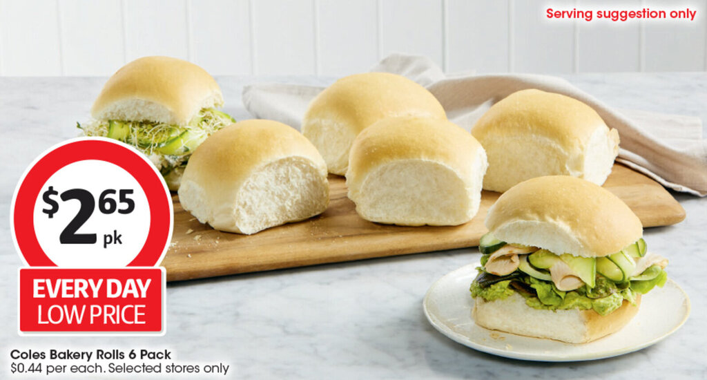 Coles Bakery Rolls 6 Pack offer at Coles