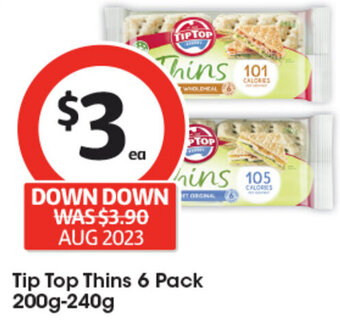 Coles Tip Top Thins 6 Pack 200g-240g offer