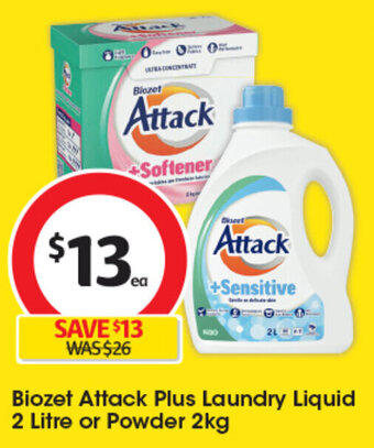Coles Biozet Attack Plus Laundry Liquid 2 Litre or Powder 2kg offer
