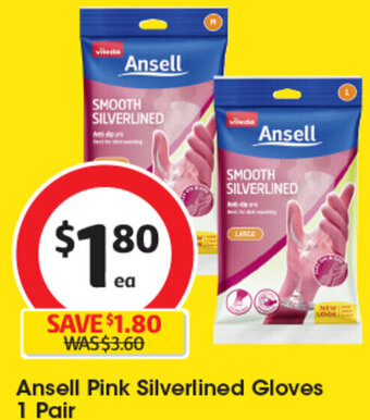 Coles Ansell Pink Silverlined Gloves 1 Pair offer