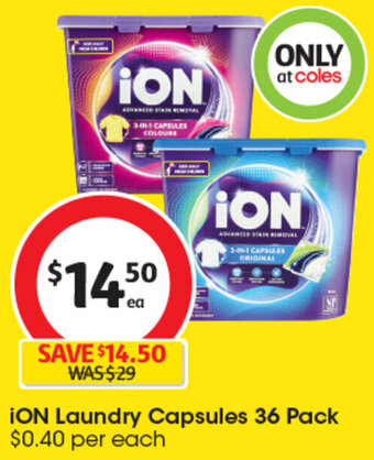 Coles iON Laundry Capsules 36 Pack offer