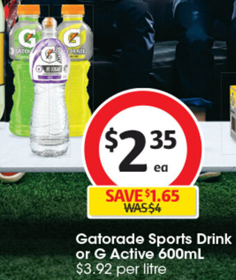 Coles Gatorade Sports Drink or G Active 600mL offer
