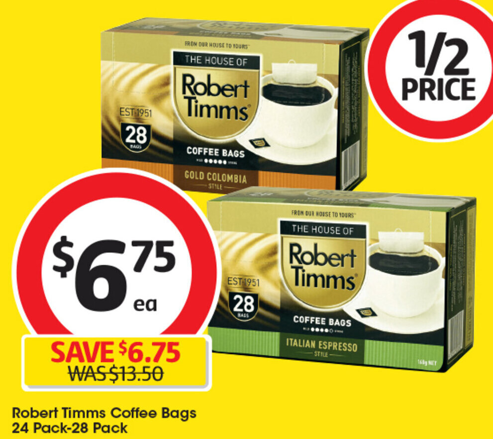 Robert Timms Coffee Bags 24 Pack28 Pack offer at Coles