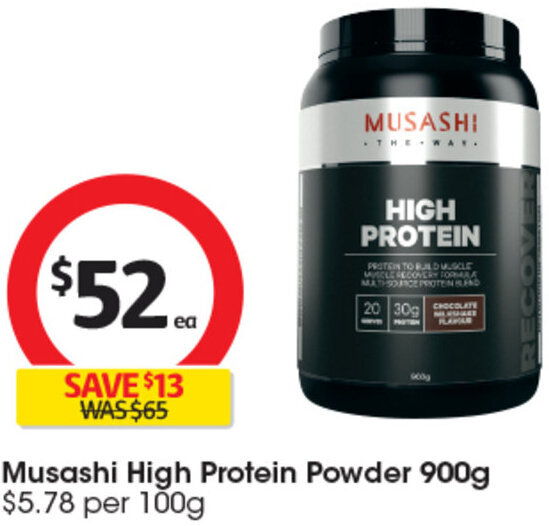 Musashi High Protein Powder 900g offer at Coles