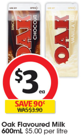Coles Oak Flavoured Milk 600mL offer