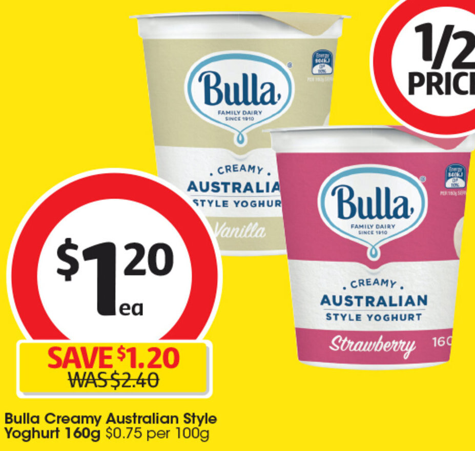 Bulla Creamy Australian Style Yoghurt 160g offer at Coles