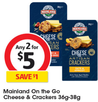 Coles Mainland On the Go Cheese & Crackers 36g-38g offer