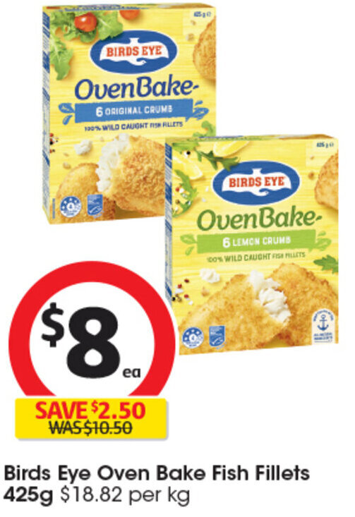 Birds Eye Oven Bake Fish Fillets 425g offer at Coles