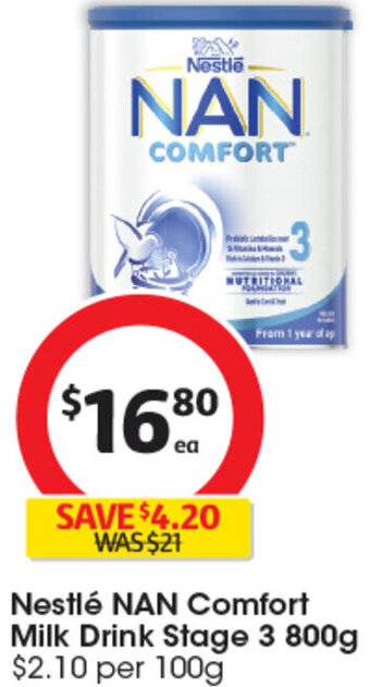 Coles Nestlé NAN Comfort Milk Drink Stage 3 800g offer