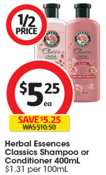 Coles Herbal Essences Classics Shampoo or Conditioner 400mL offer