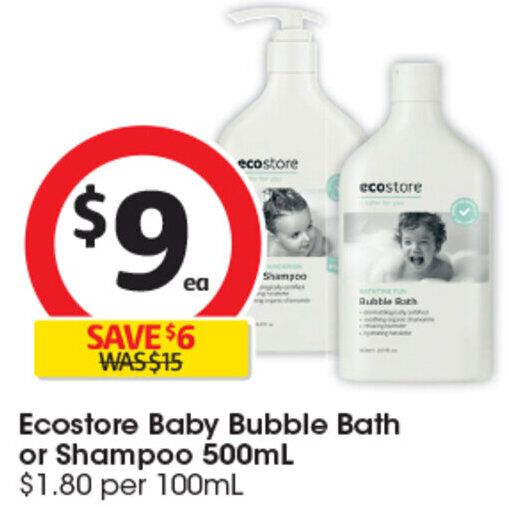 Ecostore Baby Bubble Bath or Shampoo 500mL offer at Coles