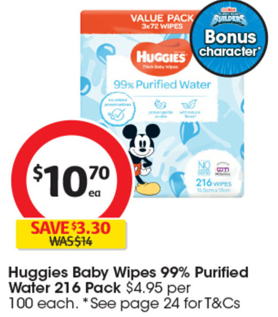 Huggies Baby Wipes 99 Purified Water 216 Pack offer at Coles