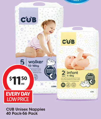 Coles CUB Unisex Nappies 40 Pack-56 Pack offer