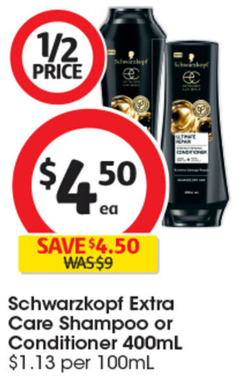 Coles Schwarzkopf Extra Care Shampoo or Conditioner 400mL offer