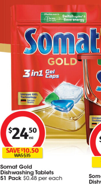 Coles Somat Gold Dishwashing Tablets 51 Pack offer