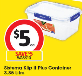 Coles Sistema Klip It Plus Container 3.35 Litre offer