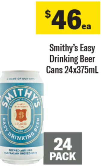 Coles Smithy's Easy Drinking Beer Cans 24x375mL offer