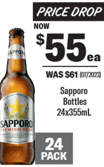 Coles Sapporo Bottles 24x355mL offer