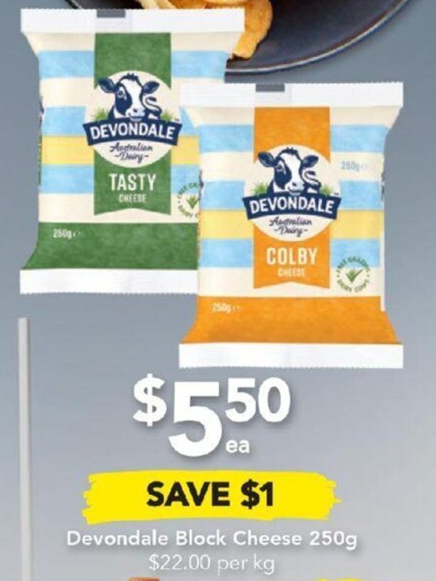 Devondale Block Cheese 250g offer at Drakes