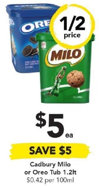 Drakes Cadbury Milo or Oreo Tub 1.2lt offer