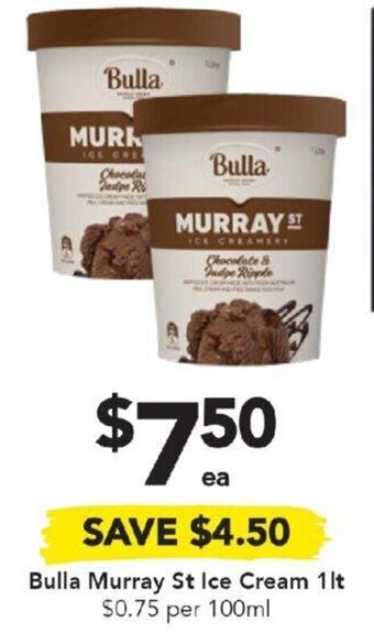 Drakes Bulla Murray St Ice Cream 1lt offer