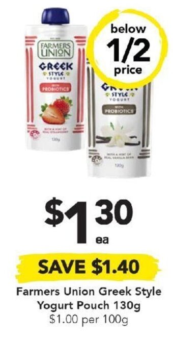 Drakes Farmers Union Greek Style Yogurt Pouch 130g offer