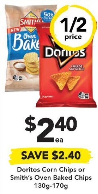 Drakes Doritos Corn Chips or Smith's Oven Baked Chips 130g-170g offer