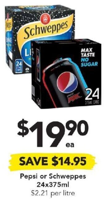 Drakes Pepsi or Schweppes 24x375ml offer